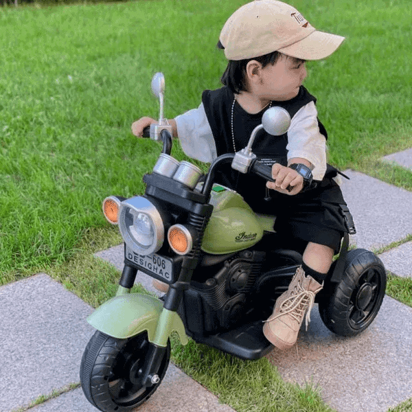 BIODANKORS 6V Kids Mini Harley Battery Operated Ride On 2003 Bike with 3 Wheel & Foot Accelerator (YELLOW)