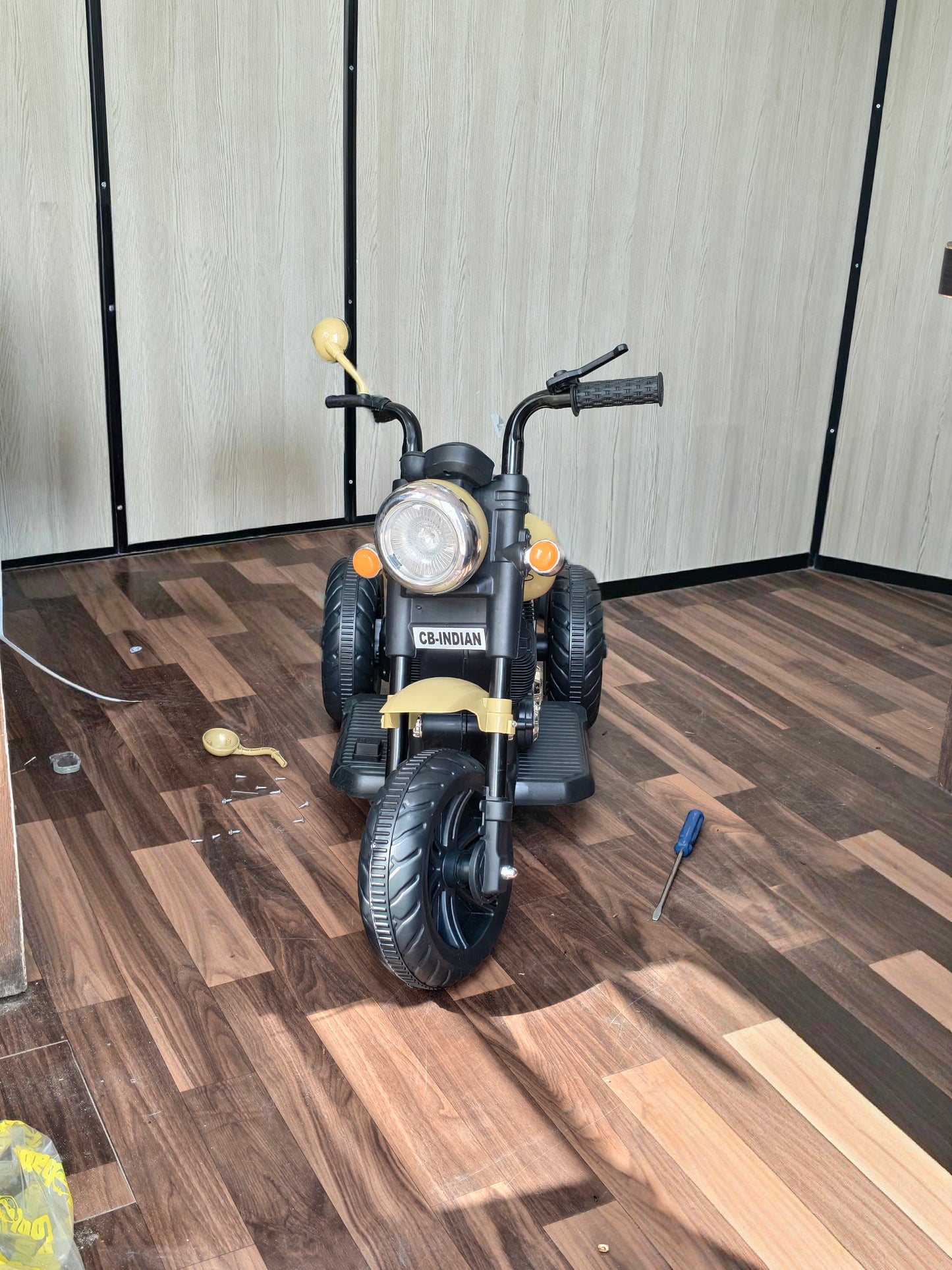 BIODANKORS 6V Kids Mini Harley Battery Operated Ride On 2003 Bike with 3 Wheel & Foot Accelerator (YELLOW)